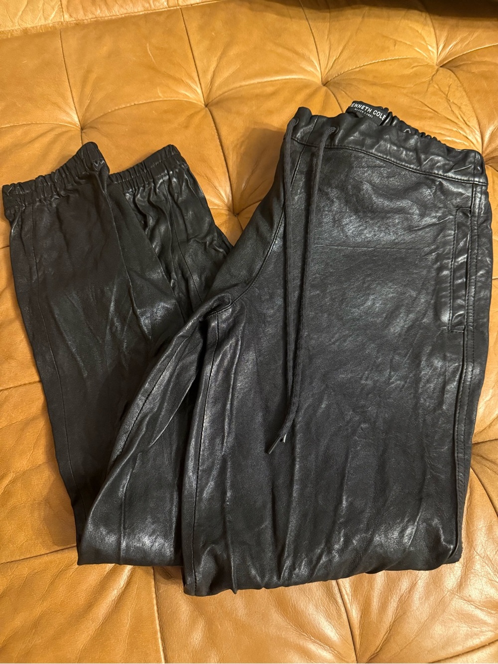 Kenneth Cole Black Label Women’s Black Leather Jogger Pants l